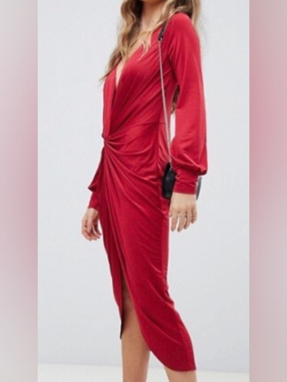 Boohoo Red Twist Front Dress - Size 6
